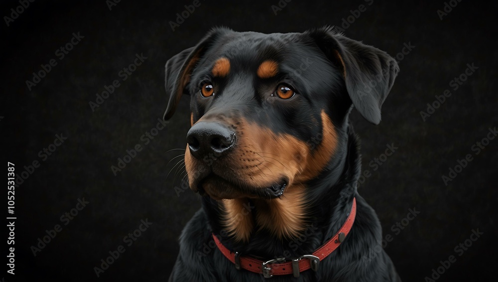 Fototapeta premium Rotterman (Rottweiler-Doberman) mix illustration, black background