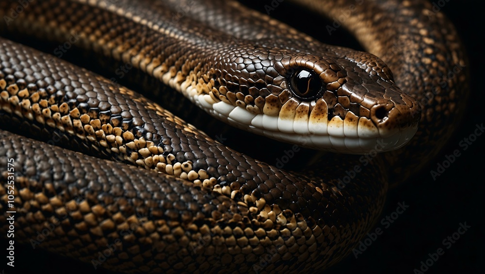 Obraz premium Rubber Boa snake illustration, black background