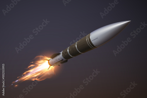 Military rocket with fire effect