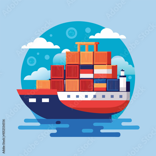 Cargo ship sailing with full containers