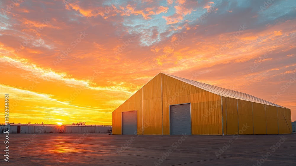 Obraz premium A bright yellow modular industrial warehouse tent