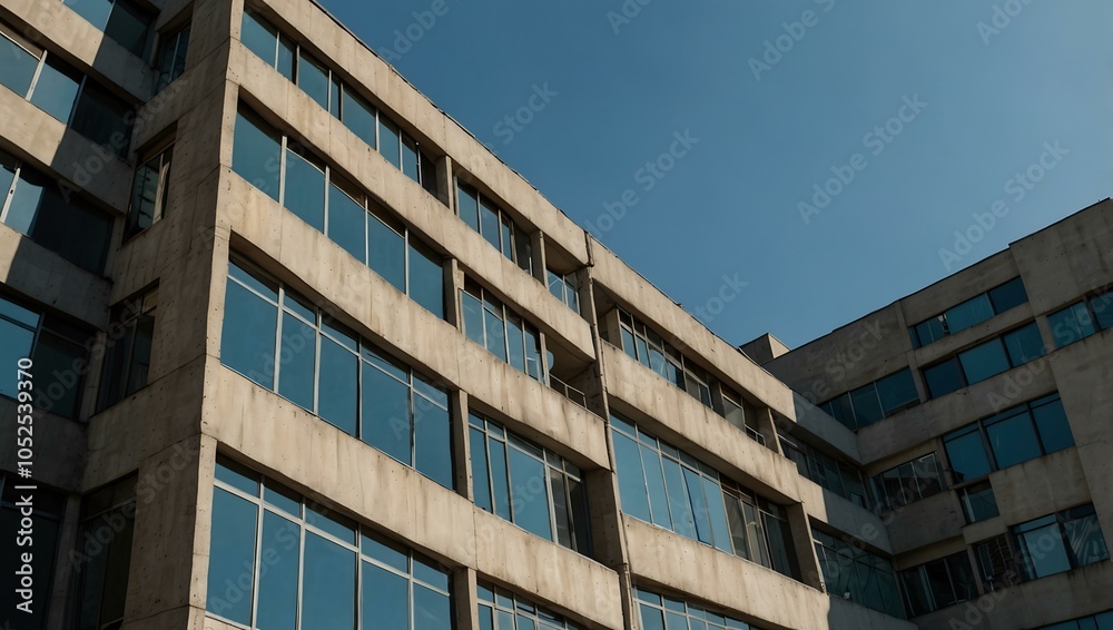 Tall building with numerous windows against a blue sky. Tall building with numerous windows against a blue sky.