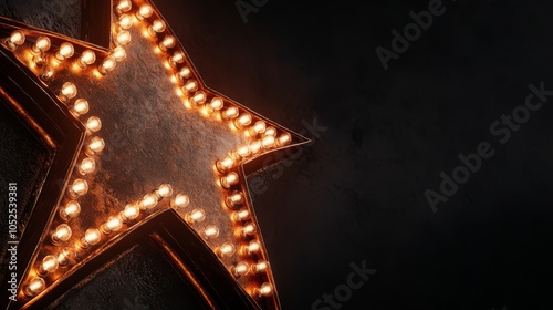 Glimmering Star: A vintage, incandescent star-shaped sign illuminates a dark backdrop, radiating warmth and a sense of nostalgia. Its retro charm evokes the allure of a bygone era. 