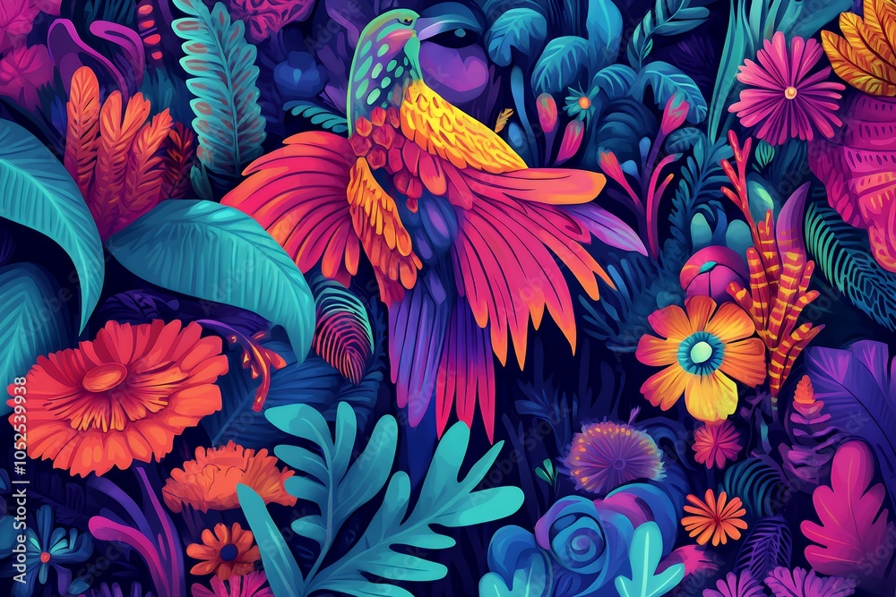 Vibrant Floral and Bird Pattern Vibrant Floral and Bird Pattern