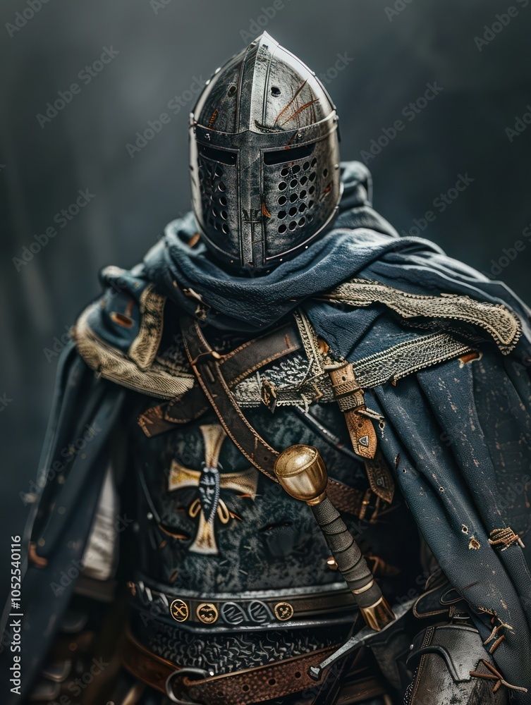 A medieval knight in armor, wearing a helmet and cloak, exuding strength and valor. A medieval knight in armor, wearing a helmet and cloak, exuding strength and valor.