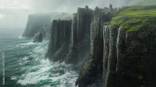 Ancient Stone Fortress Perched atop Dramatic Sea Cliffs
