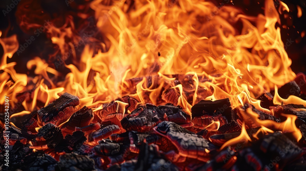 A close-up view of vibrant flames and glowing embers, showcasing the intensity of a fire. A close-up view of vibrant flames and glowing embers, showcasing the intensity of a fire.