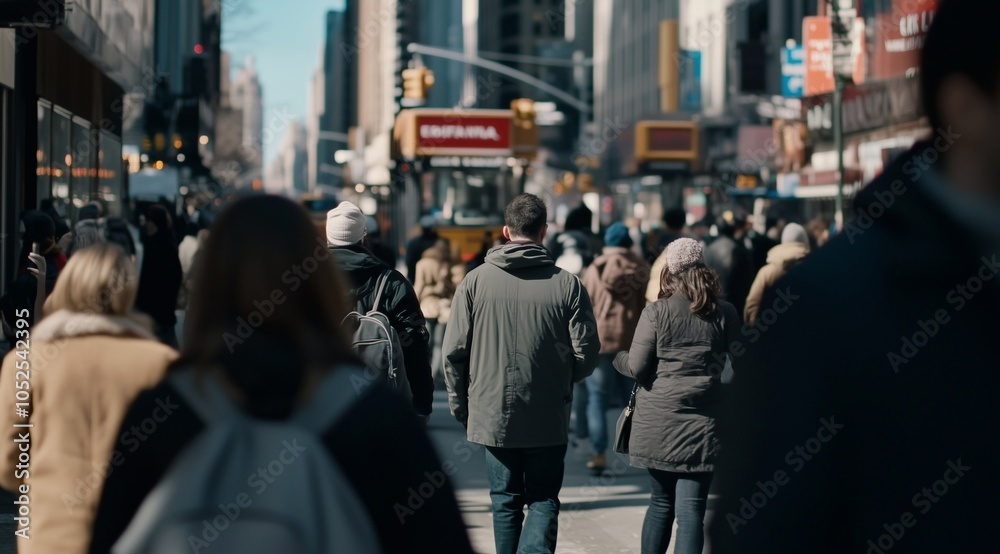 Busy street with New York pedestrians walking. daytime scene. Busy street with New York pedestrians walking. daytime scene.