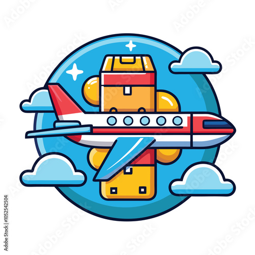 Airplane carrying packages through the sky.