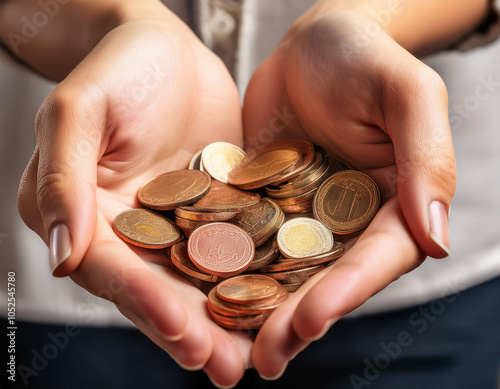 Close-up of hands holding shrinking coins photo