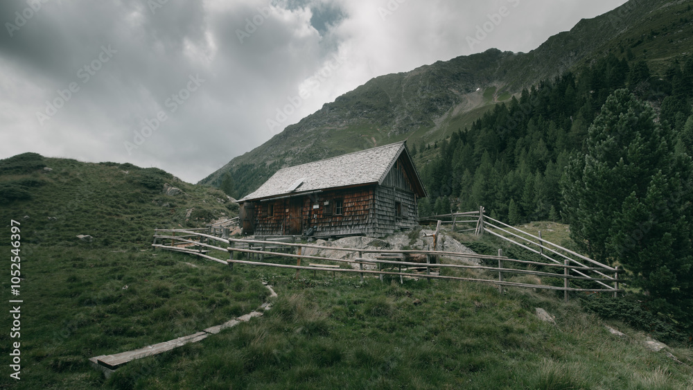 Wooden mountain hut in the Alps