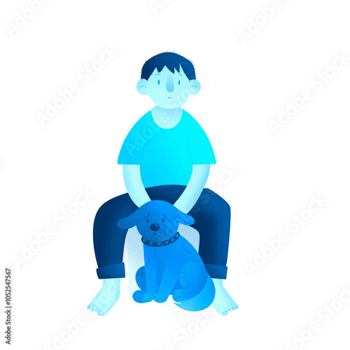 Sitting Boy with Dog photo