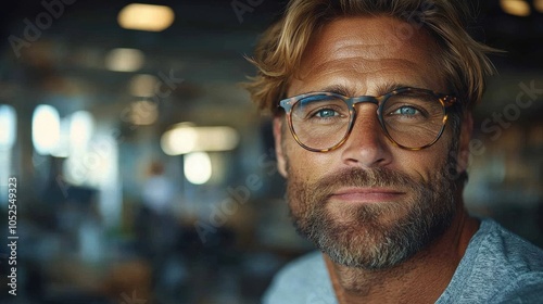 A smiling man with glasses and tousled hair in a casual setting, capturing a moment of warmth and connection