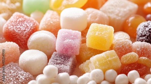 A close-up view of assorted sugar-coated candies in a variety of vibrant colors, offering a delightful treat that evokes childhood nostalgia and sweet enjoyment. photo