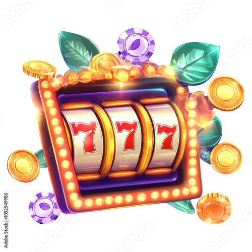 Colorful slot machine with classic symbols and glowing lights