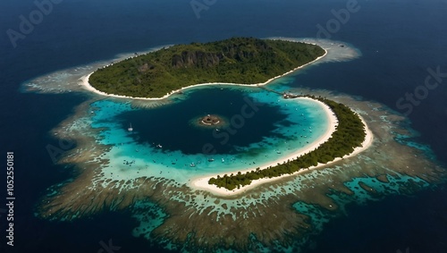 Aerial view of the world's most populous island, Bungin Island. photo