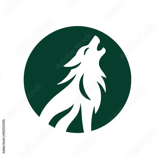 Stylized wolf howling logo design in green circle representing wildlife and freedom 