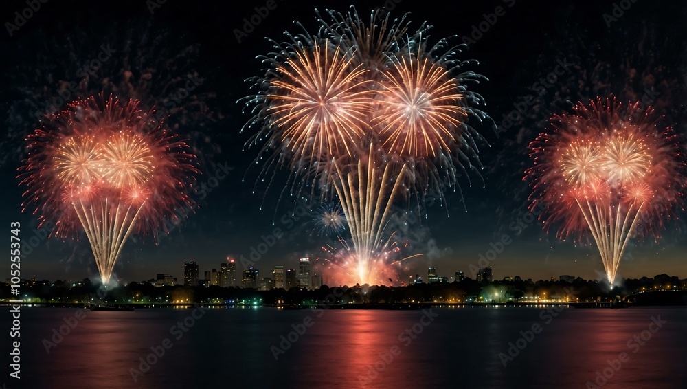 Brilliant fireworks display on Valentine's Day. Brilliant fireworks display on Valentine's Day.