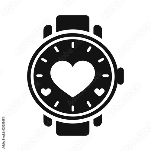 Black silhouette watch with love vector icon design