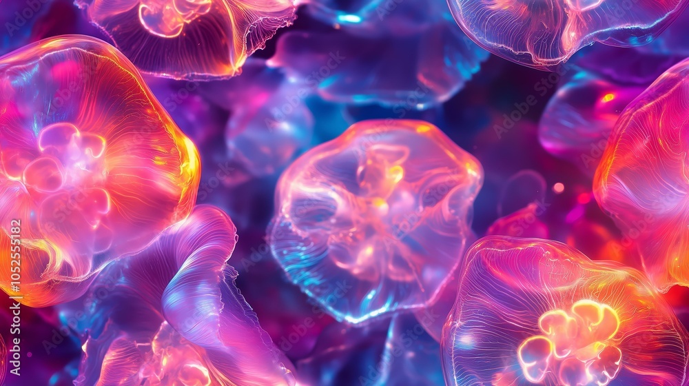 Vibrant jellyfish in colorful underwater ocean scene Vibrant jellyfish in colorful underwater ocean scene
