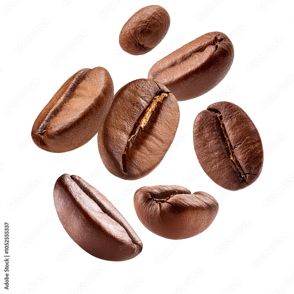 Obraz premium floating coffee beans isolate on transparency background PNG