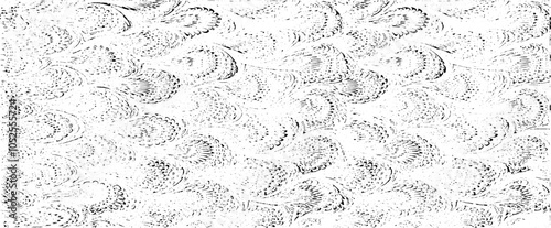 Monochrome texture composed of irregular graphic elements. Distressed uneven grunge background. Abstract vector illustration. Overlay for interesting effect and depth. Isolated on white background.