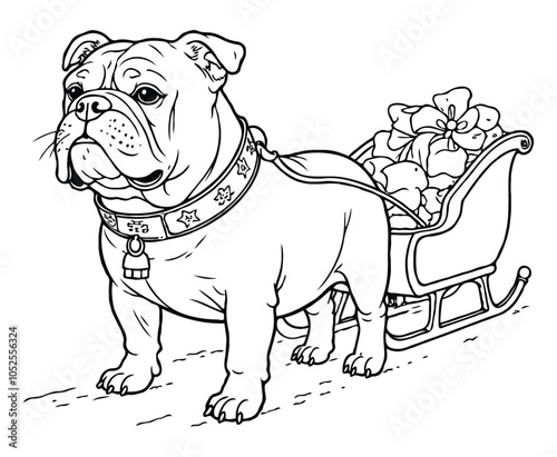 Christmas Sleigh and Dog Coloring Page