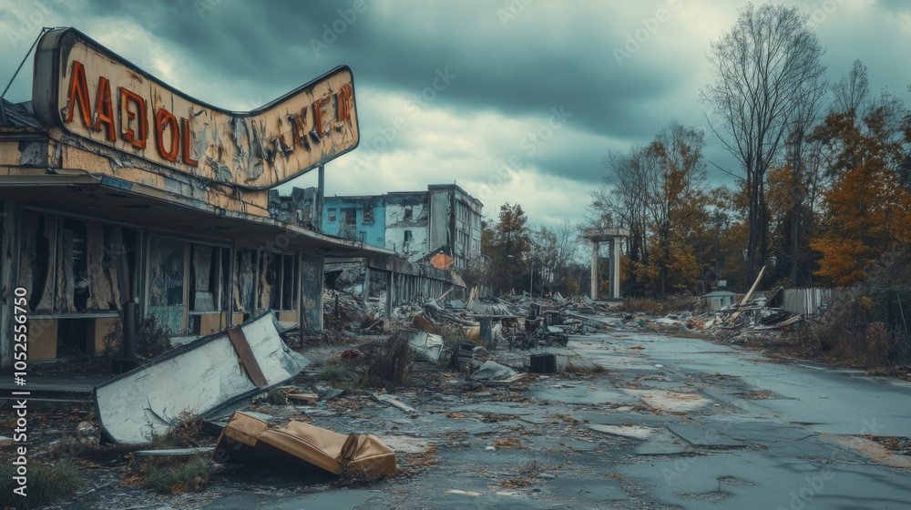 Obraz premium A Ruined Building With a 
