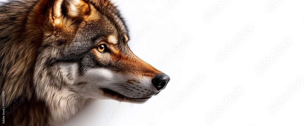 Fototapeta premium Close-up of a wolf's face against a white background.