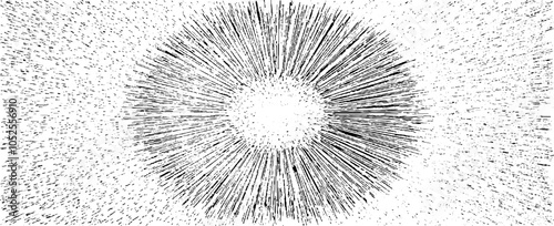 Circular starburst explosion texture. Distressed uneven grunge background. Abstract vector illustration. Overlay to create interesting effect and depth. Isolated on white background.