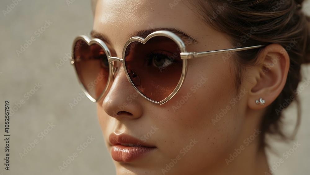 Close-up of someone wearing heart-shaped sunglasses, showcasing a stylish look. Close-up of someone wearing heart-shaped sunglasses, showcasing a stylish look.