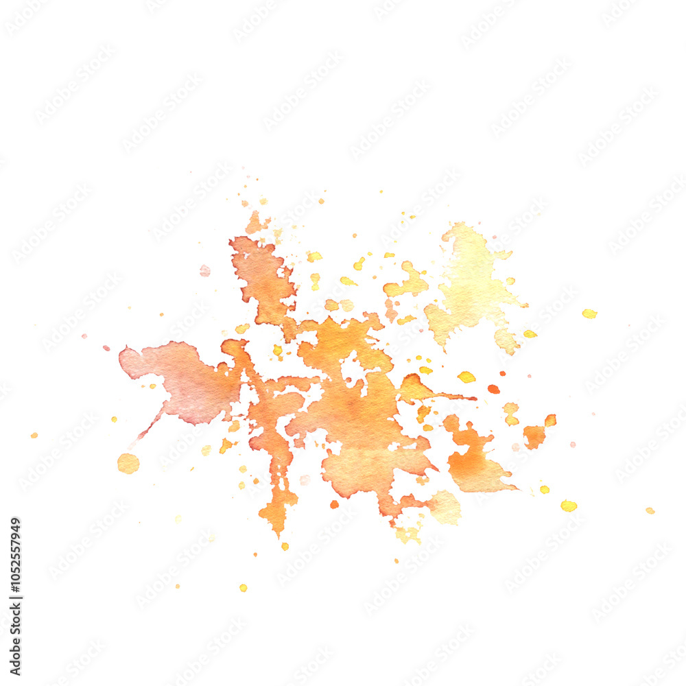 Obraz premium Watercolor paint spots and splashes, chaotic, beautiful, dynamic yellow, orange and burgundy colors, in autumn colors. Watercolor illustration, hand-drawn. A object isolated from the background.