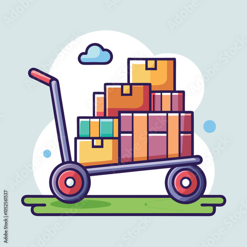 A hand truck loaded with boxes, ready for delivery.