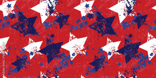 Abstract seamless USA colors grunge pattern. American flag repeats print.
