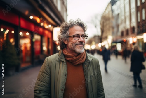 Portrait of handsome mature man with eyeglasses walking in the city