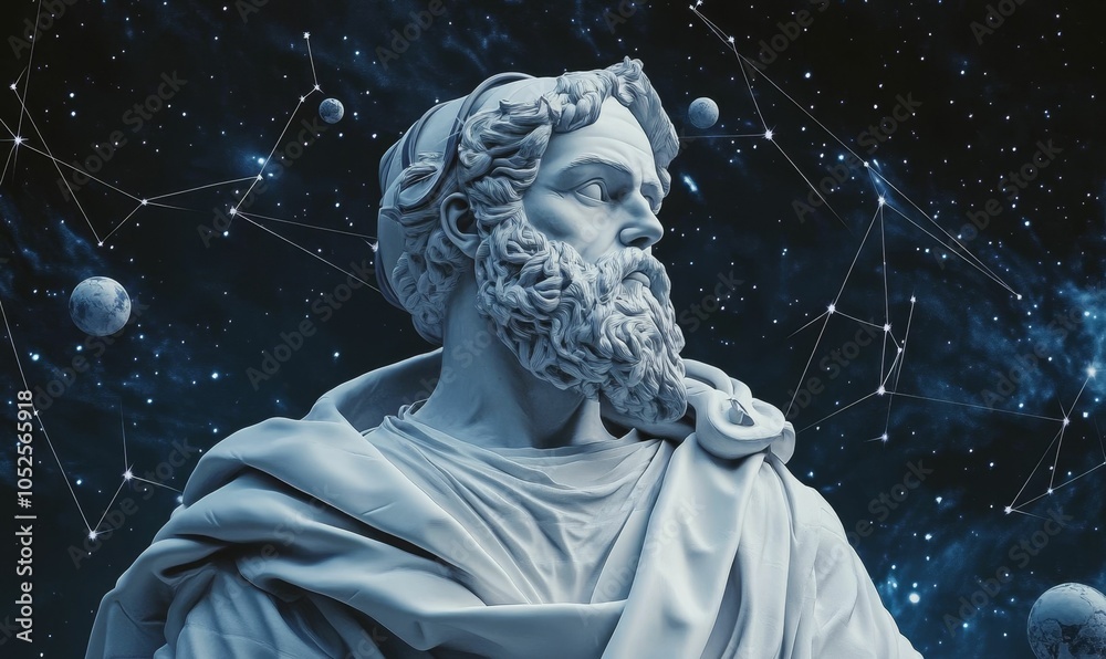 Obraz premium White statue against starry sky.