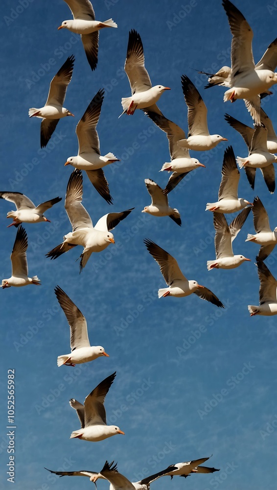 Fototapeta premium Flock of seagulls in flight.