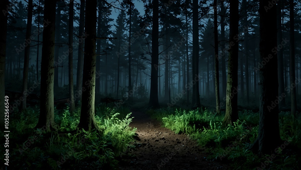 Obraz premium Forest scene at night.