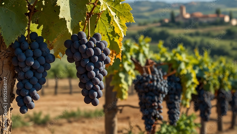 Fototapeta premium Grapes in the Tuscan landscape.