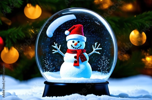 Funny christmas snowman in snow globe photo