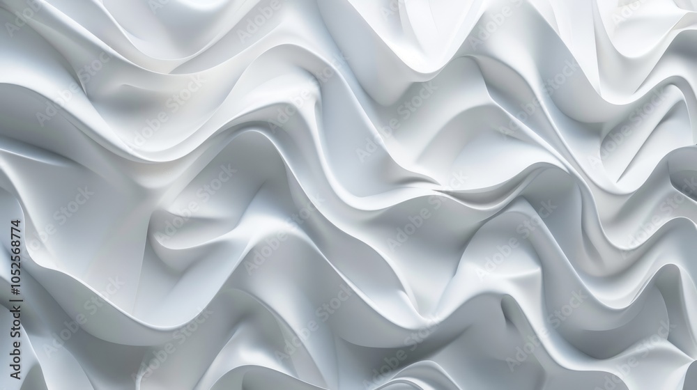 White wavy fabric texture. Abstract background of rippling satin material.