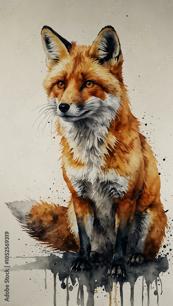 Fototapeta premium Hand-drawn minimalist watercolor fox.