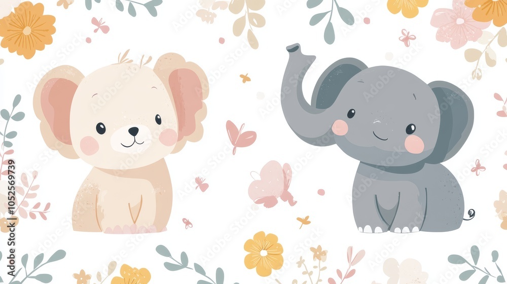 Elephant and stars, cute baby shower card, pastel colors, soft and cozy nursery print, vector illustration Elephant and stars, cute baby shower card, pastel colors, soft and cozy nursery print, vector illustration