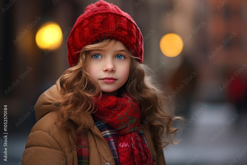 Portrait of a beautiful little girl in a red hat and scarf. Portrait of a beautiful little girl in a red hat and scarf.