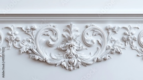 Elegant White Ornamental Wall Design with Classic Detailing