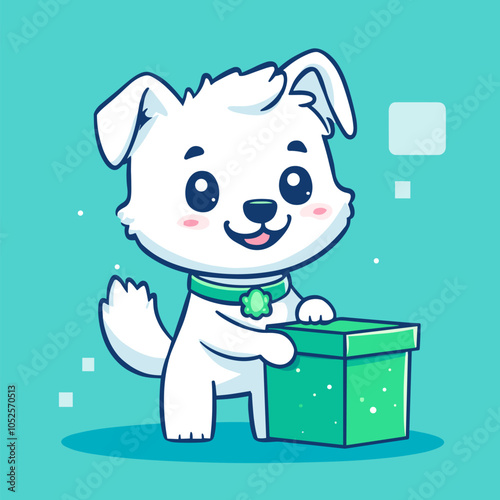 vector flat style happy dog ​​out of the box white background .Generative AI