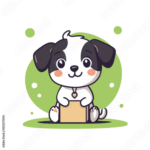 vector flat style happy dog ​​out of the box white background .Generative AI
