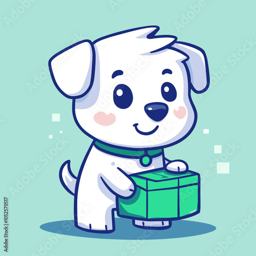 vector flat style happy dog ​​out of the box white background .Generative AI