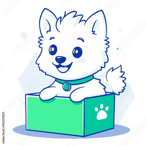 vector flat style happy dog ​​out of the box white background .Generative AI