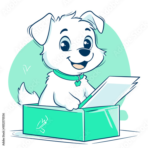 vector flat style happy dog ​​out of the box white background .Generative AI